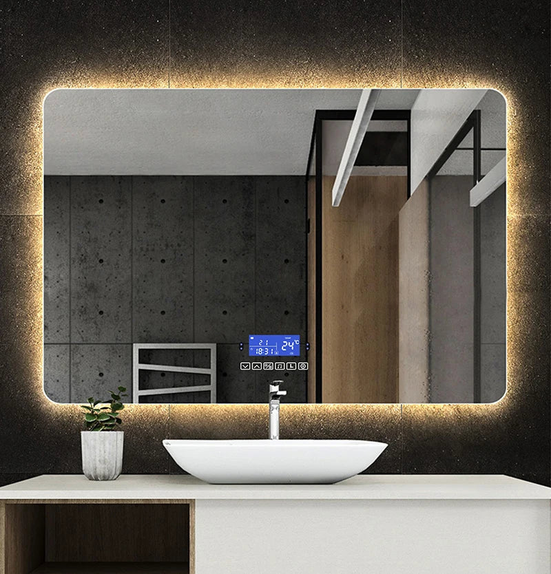 Rectangle Bluetooth Smart (©) Bathroom Makeup Mirror WIth LED Light human body induction Anti-fog Backlight Wall Hanging Mirrors