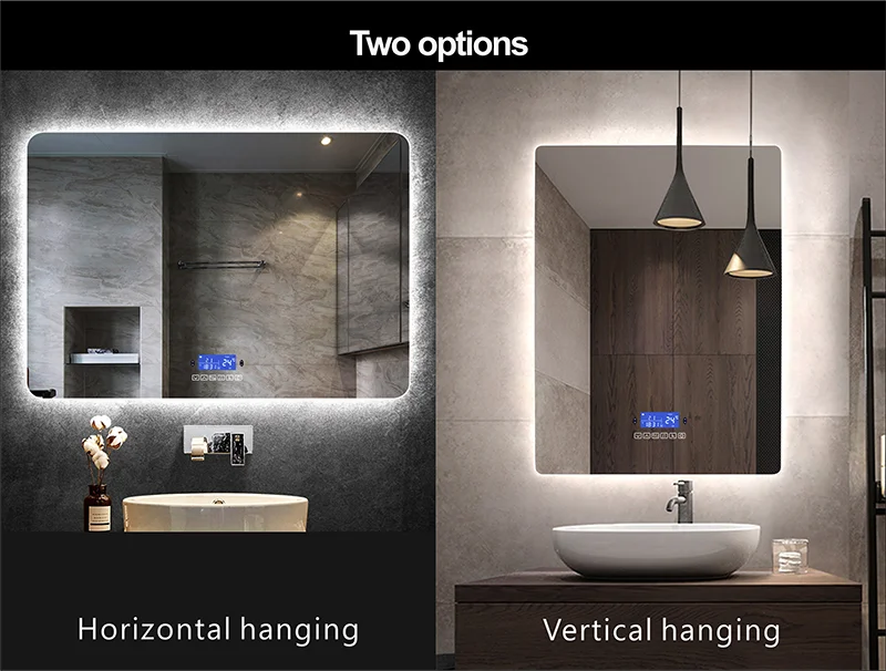 Rectangle Bluetooth Smart (©) Bathroom Makeup Mirror WIth LED Light human body induction Anti-fog Backlight Wall Hanging Mirrors