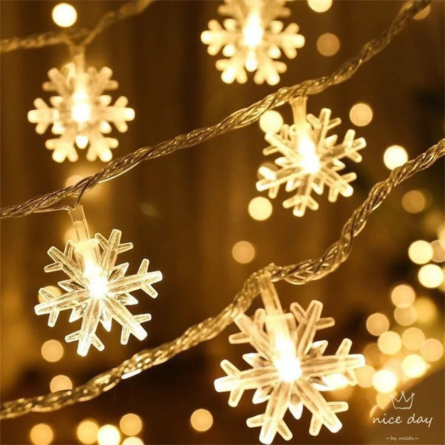 LED Snowflake String Garland Fairy Lights
