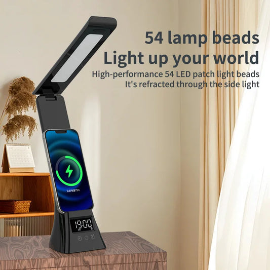 Multifunction LED Folding Desk Lamp with Wireless Charging Dimmable Desktop Eye Protection Reading Study Office Bedside Lamp