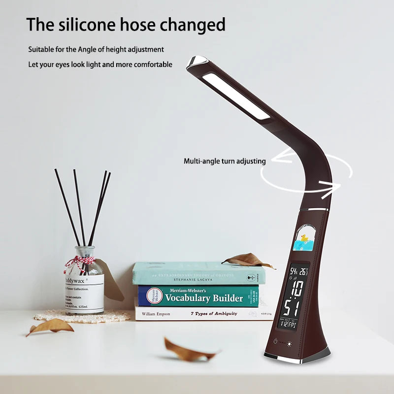 LED Desk Lamp With Calendar Temperature Alarm Clock Touch Dimming Eye Protection Table Lamp USB Rechargeable Reading Desk Lights