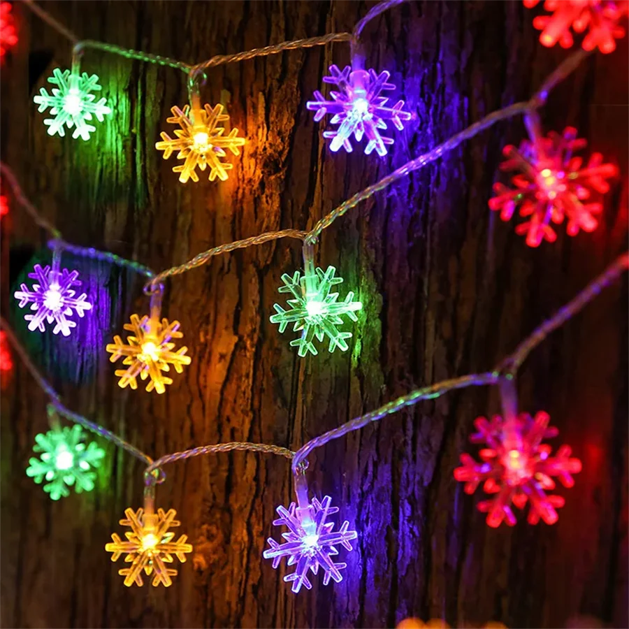 LED Snowflake String Garland Fairy Lights