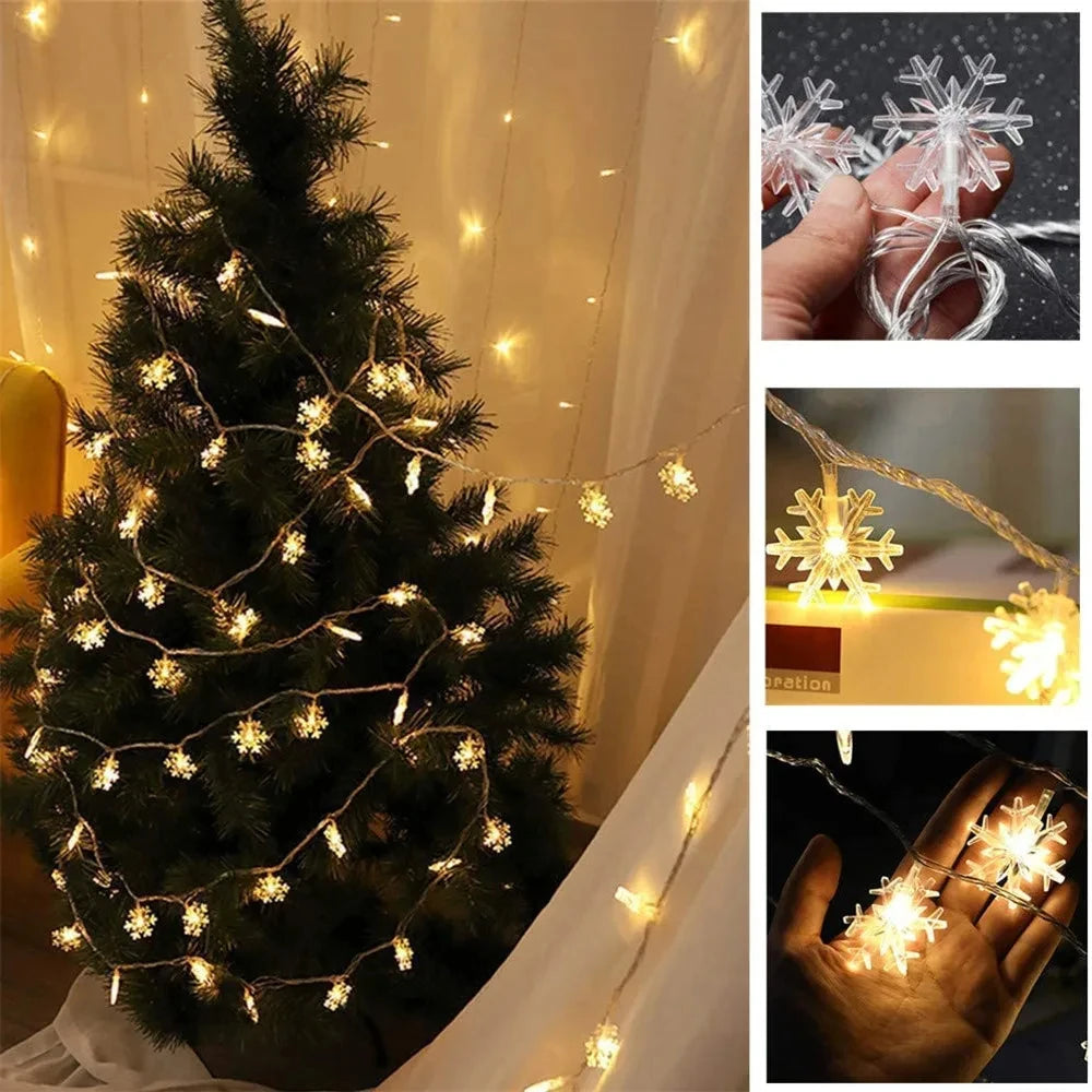 LED Snowflake String Garland Fairy Lights