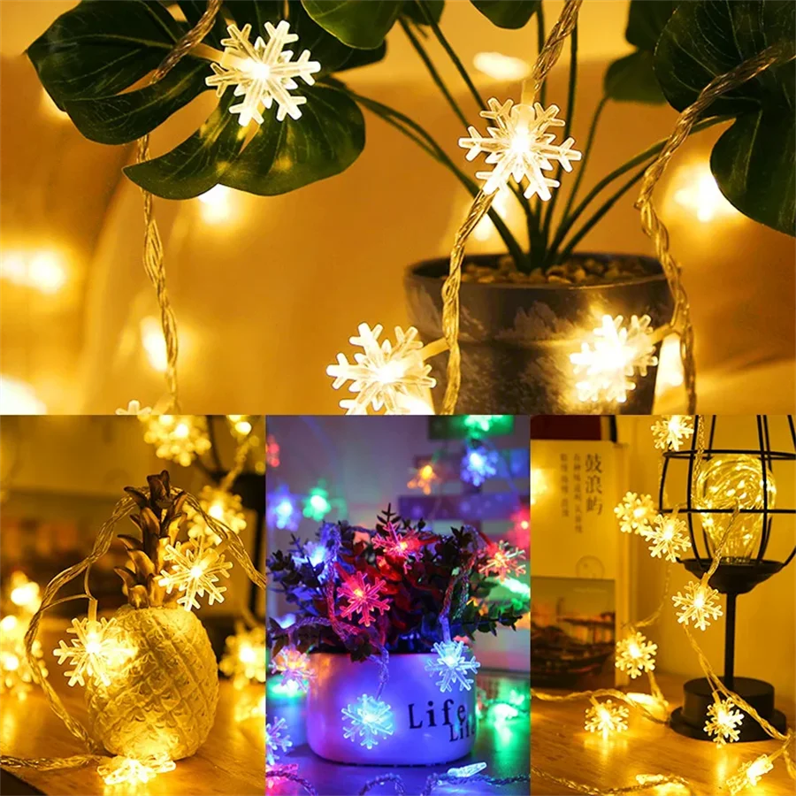 LED Snowflake String Garland Fairy Lights