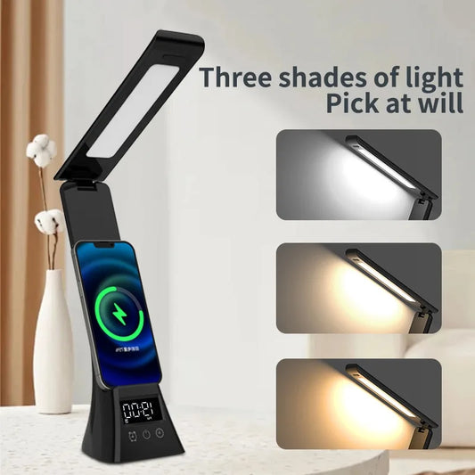 Multifunction LED Folding Desk Lamp with Wireless Charging Dimmable Desktop Eye Protection Reading Study Office Bedside Lamp