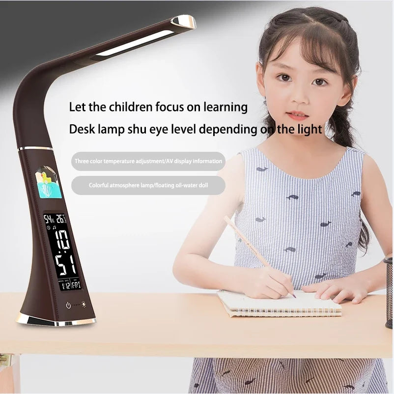 LED Desk Lamp With Calendar Temperature Alarm Clock Touch Dimming Eye Protection Table Lamp USB Rechargeable Reading Desk Lights