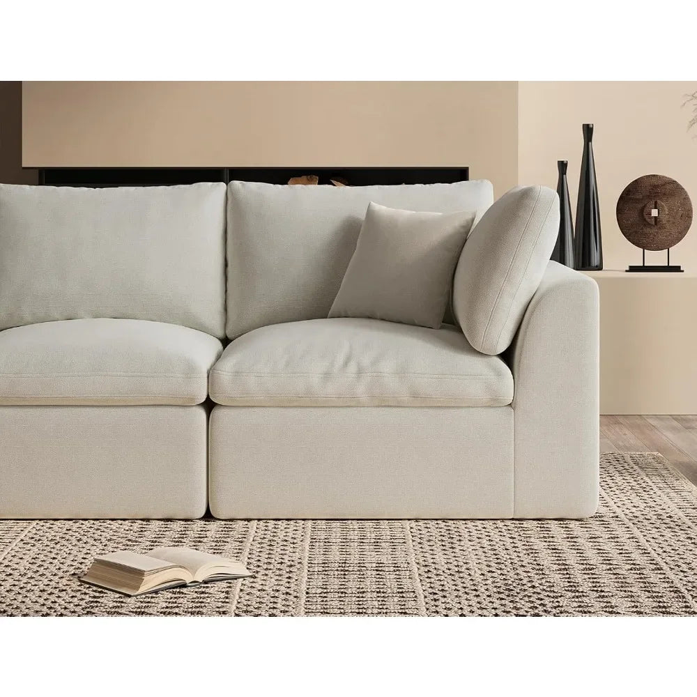 110" Cloud Sectional Couches for Living Room, Convertible L-Shape Couch with Ottoman, 3 Seater Modular Sectional Sofa