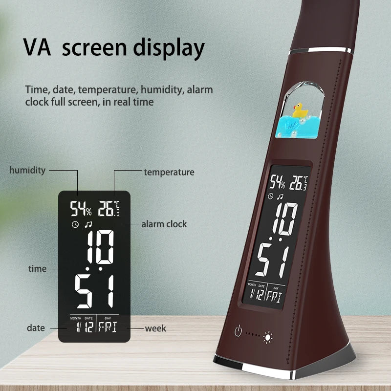 LED Desk Lamp With Calendar Temperature Alarm Clock Touch Dimming Eye Protection Table Lamp USB Rechargeable Reading Desk Lights