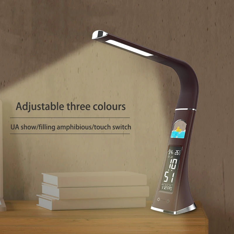 LED Desk Lamp With Calendar Temperature Alarm Clock Touch Dimming Eye Protection Table Lamp USB Rechargeable Reading Desk Lights
