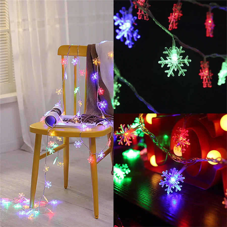 LED Snowflake String Garland Fairy Lights