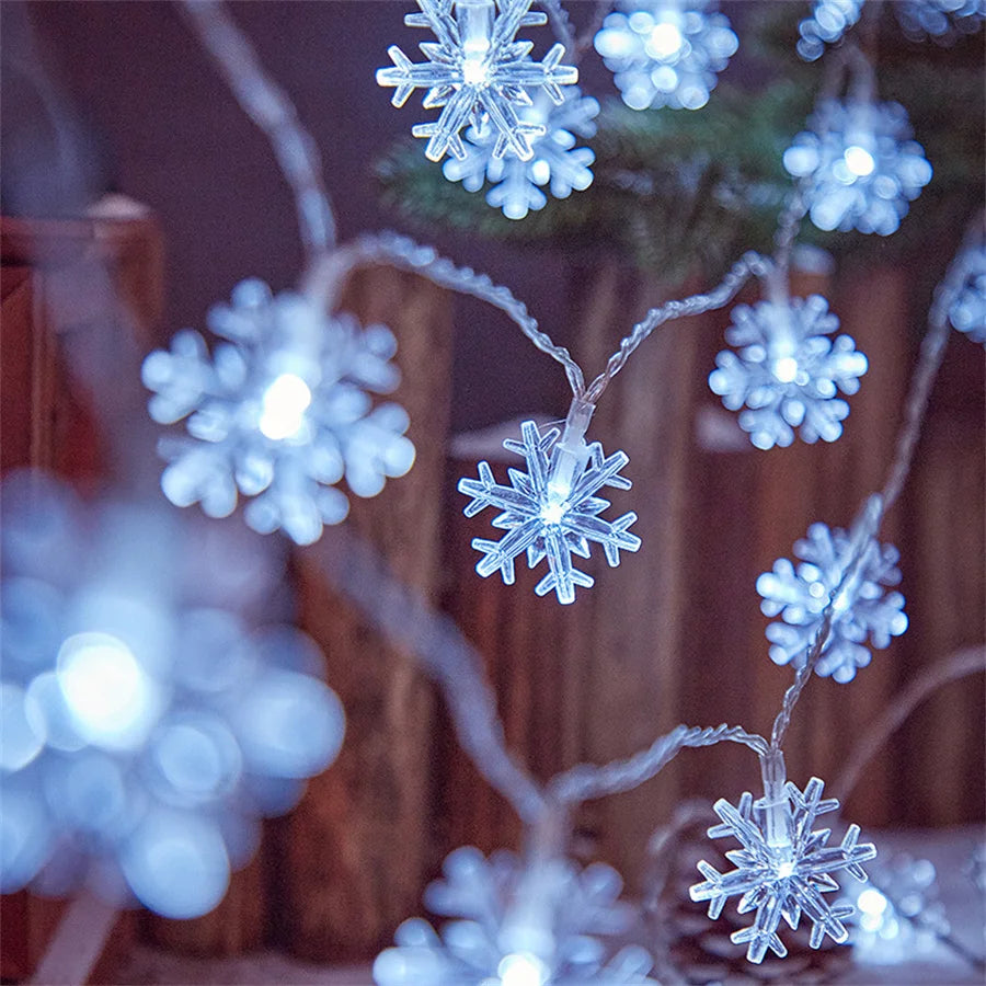 LED Snowflake String Garland Fairy Lights