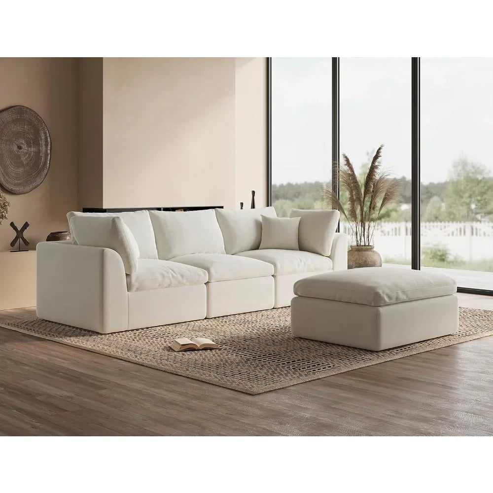 110" Cloud Sectional Couches for Living Room, Convertible L-Shape Couch with Ottoman, 3 Seater Modular Sectional Sofa