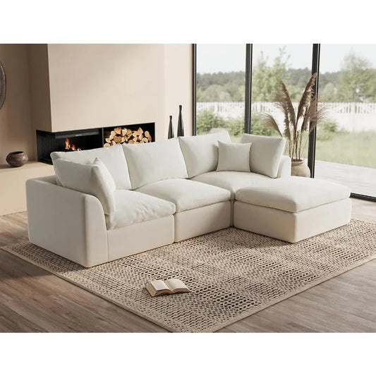 110" Cloud Sectional Couches for Living Room, Convertible L-Shape Couch with Ottoman, 3 Seater Modular Sectional Sofa